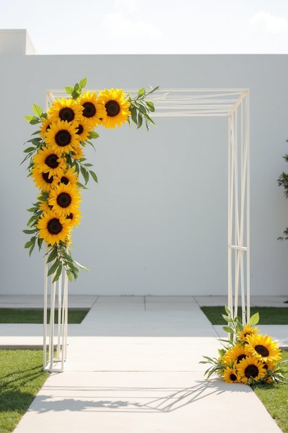 modern arch with sunflowers