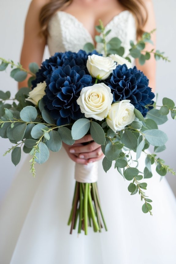 modern blue hydrangea bouquet