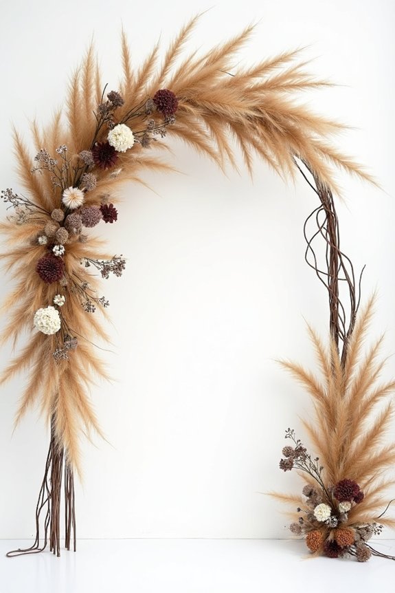 monochromatic dried flower arch