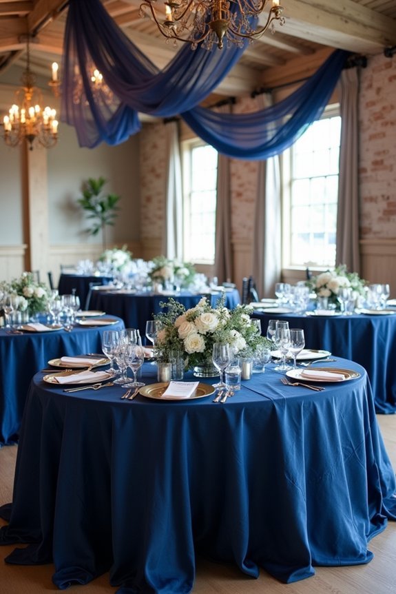 navy fabric enhances wedding elegance