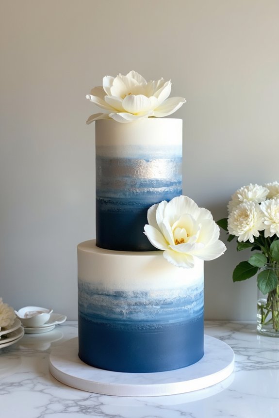 navy themed dessert table styling