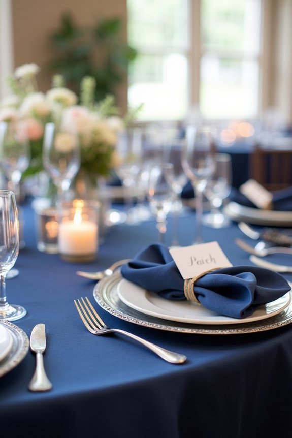 navy themed elegant table settings