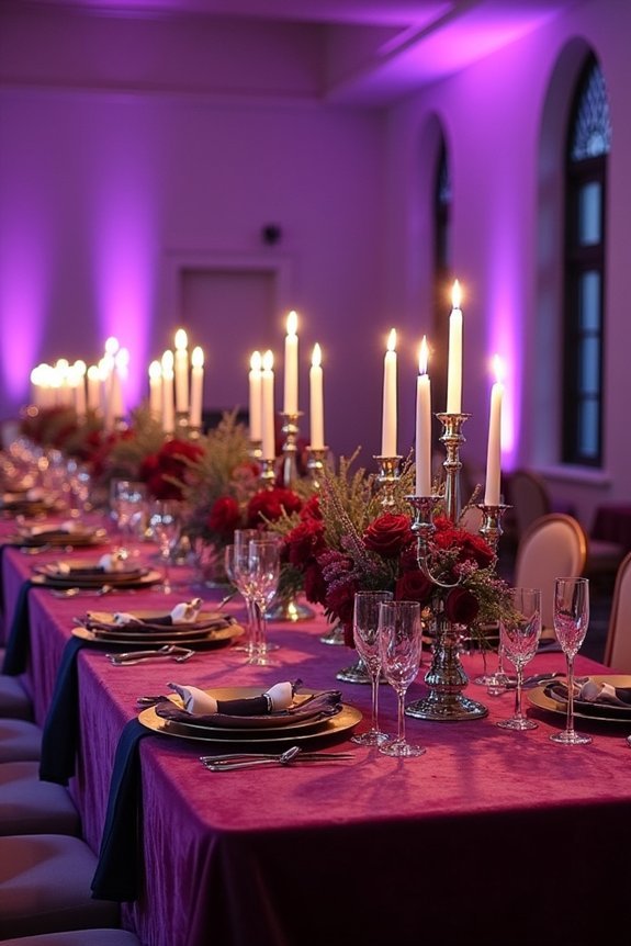 plum linens lighting centerpieces