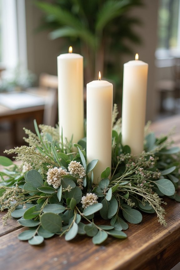 romantic candlelit greenery arrangement