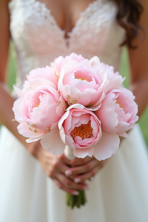 romantic metallic blush peonies