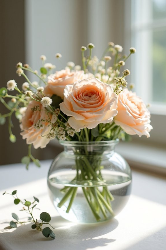 romantic peach floral centerpieces
