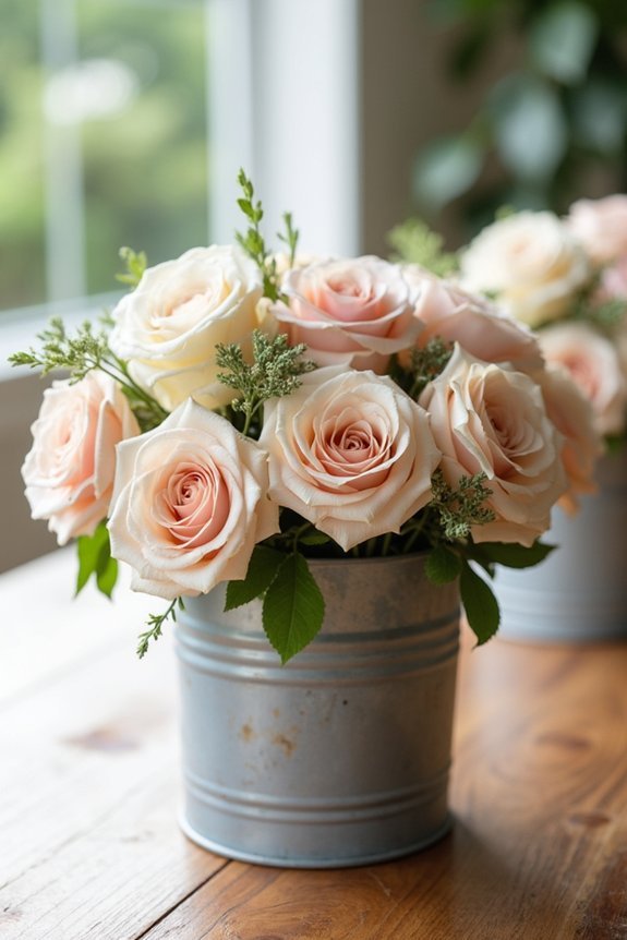 rustic galvanized rose centerpiece