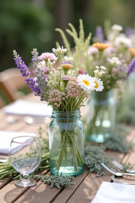 rustic wildflower and greenery arrangements