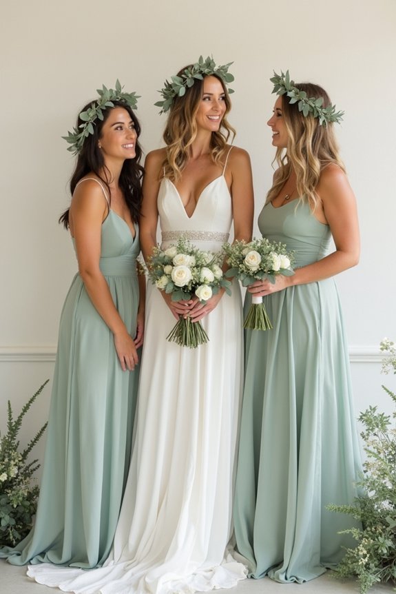 sage dresses with eucalyptus