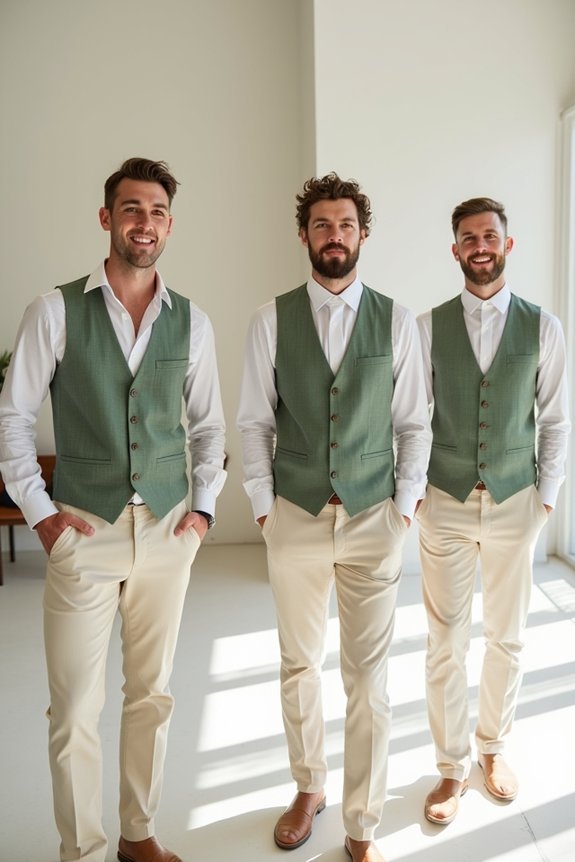 sage green vests neutral pants
