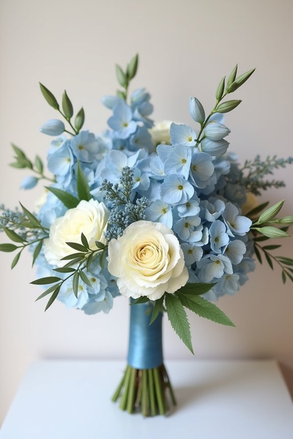 seasonal flowers and slate blue