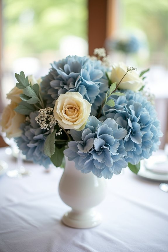 slate blue floral arrangements