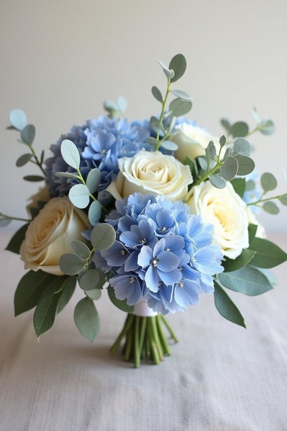 soft blooms enhance dusty blue