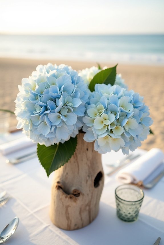 soft coastal hydrangea arrangements
