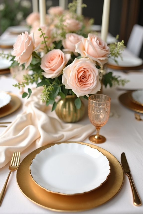 soft pastels with gold