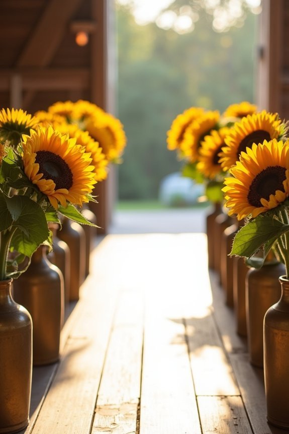 sunflower lined wedding aisle