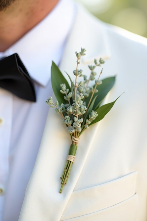 textured boutonniere with greenery