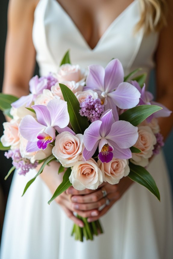 tropical orchids with garden blooms