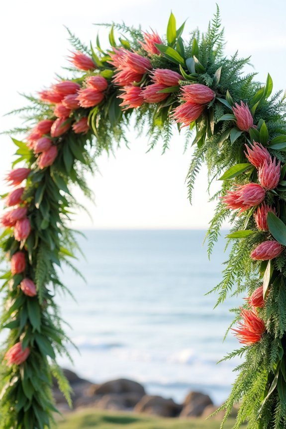 tropical protea wedding arch