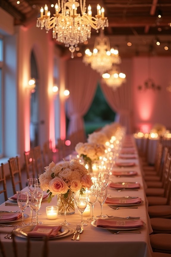 warm lighting enhances dusty rose