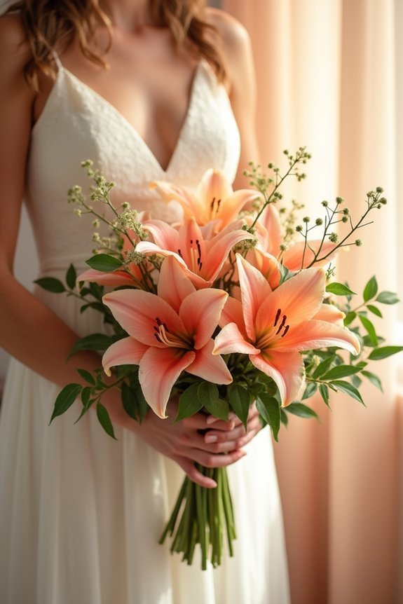 warm peachy trumpet lilies