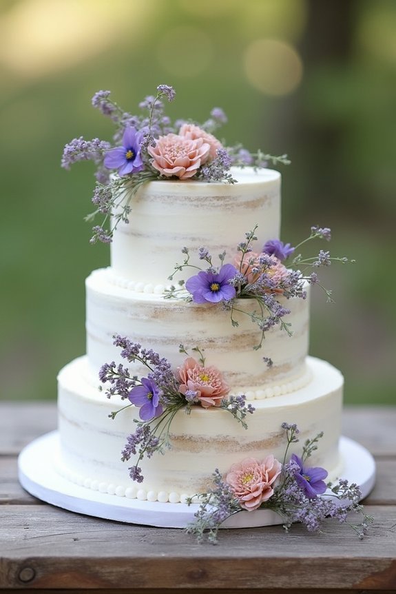 wildflower decorated naked cakes